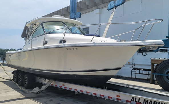 Transporting a 2008 Pursuit 315 offshore yacht.