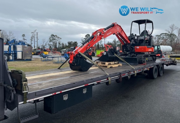 Transporting a 2026 Kubota KX040-5 Mini excavator on a 40ft gooseneck trailer from Eugene, Oregon to Raleigh, North Carolina.