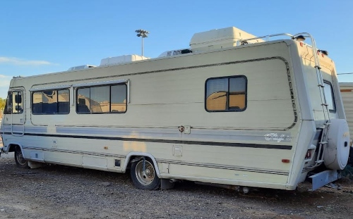 Fleetwood Pace Arrow RV getting ready to be transported.