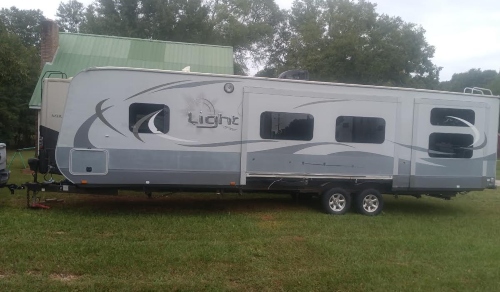 Transporting a towable travel trailer.