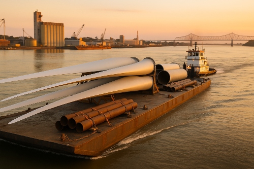 Transporting a Barge by water.
