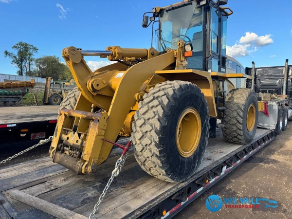Moving a Caterpillar 928G wheel loader on a lowboy trailer from Nampa, Idaho to Gulfport, Mississippi.