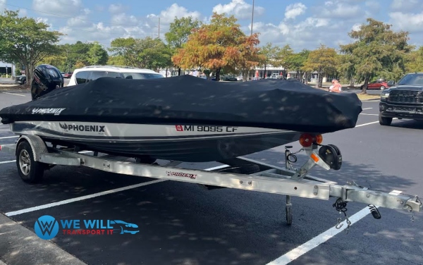 Phoenix Bass Boat transport on a single-axle bunk boat trailer from Pascagoula, Mississippi to Birmingham, Alabama.