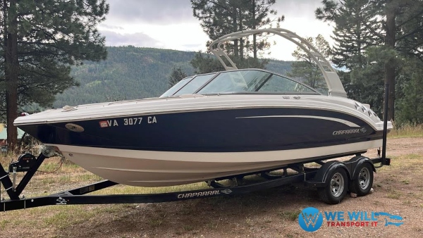 Shipping a Chaparral SSi Series Bowrider boat on a tandem-axle bunk trailer from Long Beach, California to Corpus Christi, Texas.