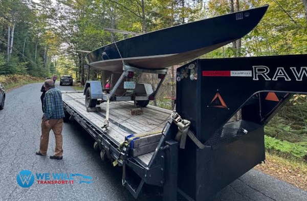 Shipping a Sailboat on a gooseneck flatbed trailer from Bar Harbor, Maine to La Crosse, Wisconsin.