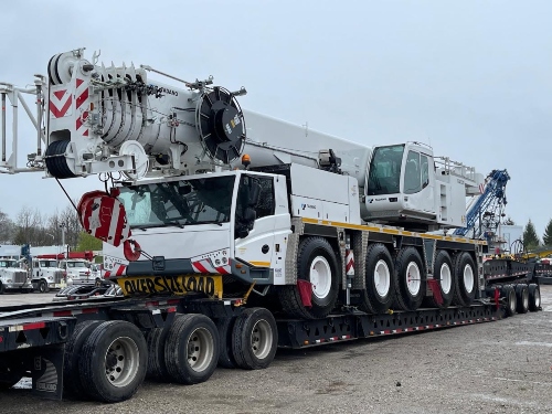 Tadano all-terrain crane loaded for transport