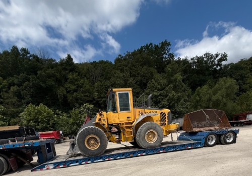 Transporting a Volvo L90E wheel loader on a RGN trailer.
